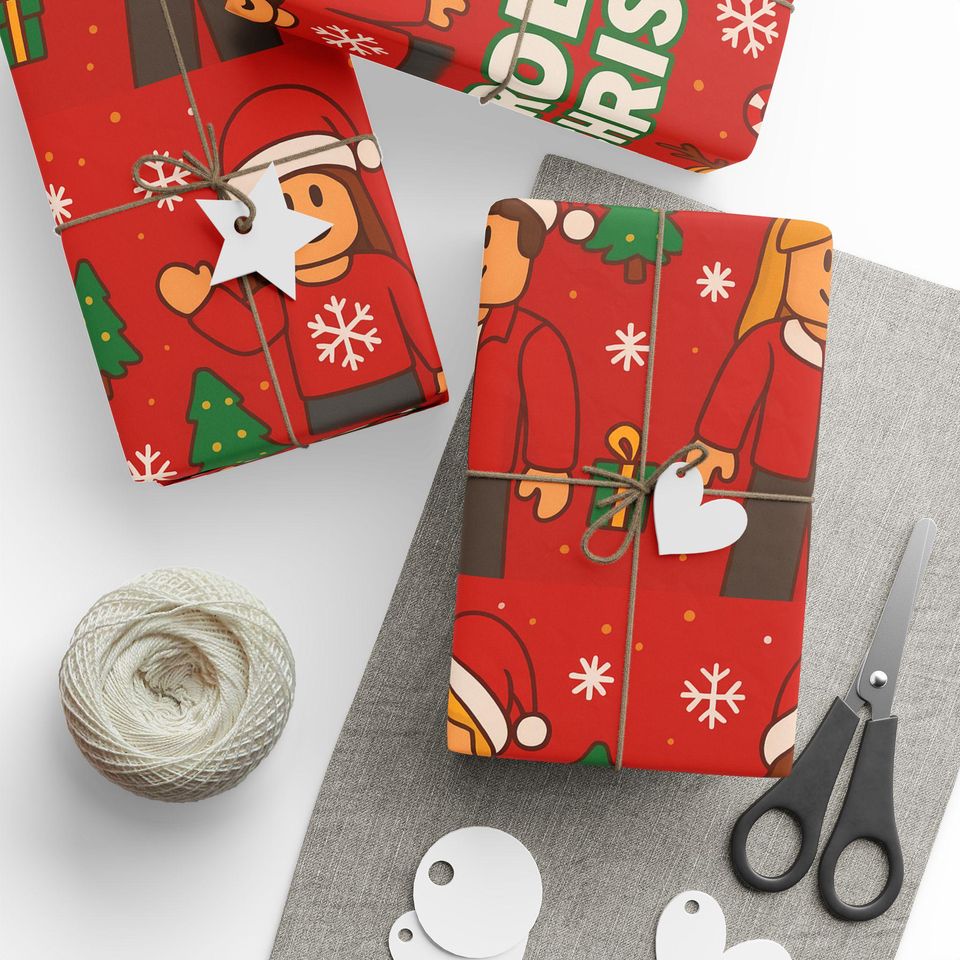 Roblox Christmas Wrapping Paper | Red Holiday Character Pattern