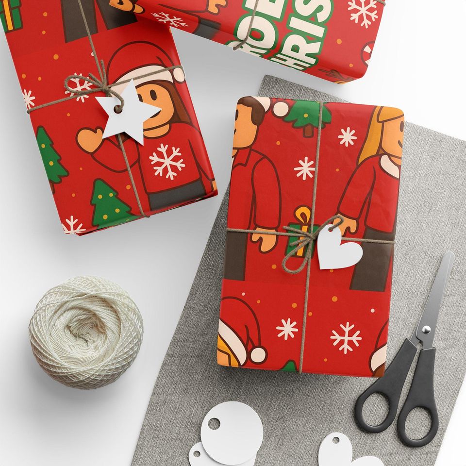 Roblox Christmas Wrapping Paper | Red Holiday Character Pattern