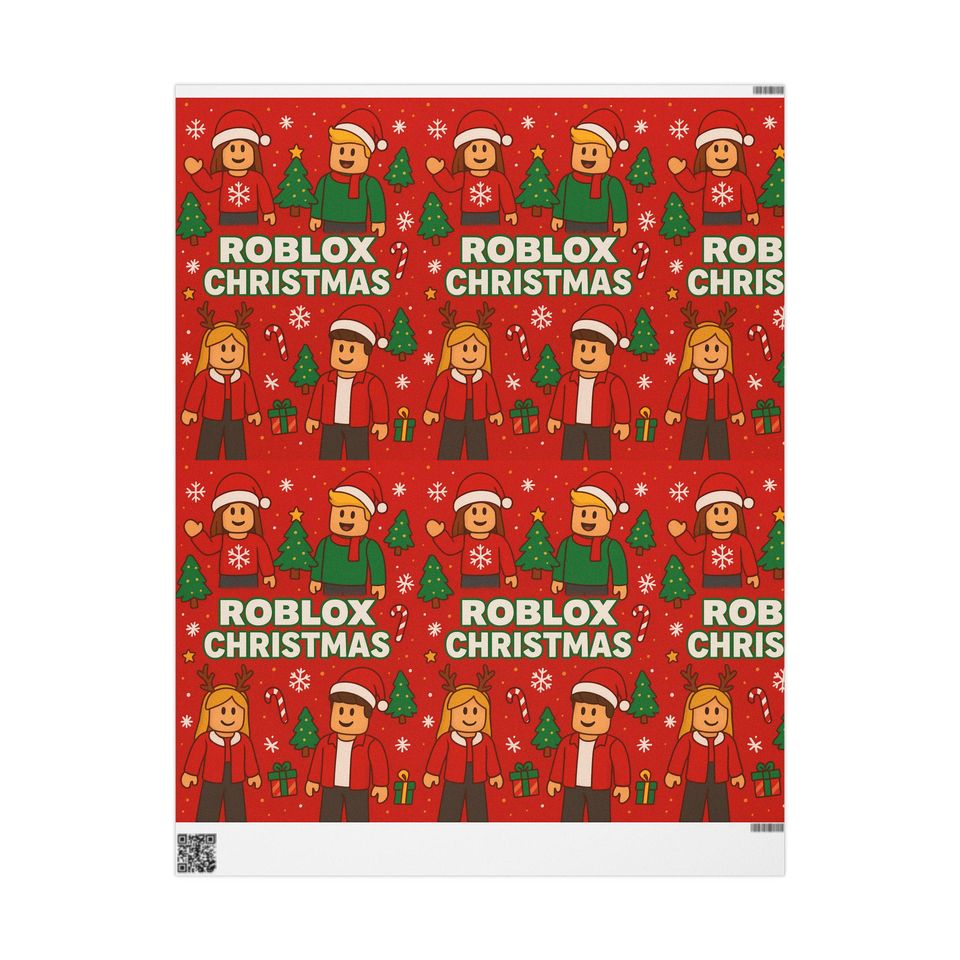 Roblox Christmas Wrapping Paper | Red Holiday Character Pattern