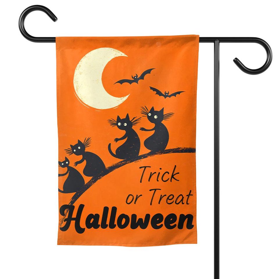 Halloween scary and cute black cat garden flag, fall home gift
