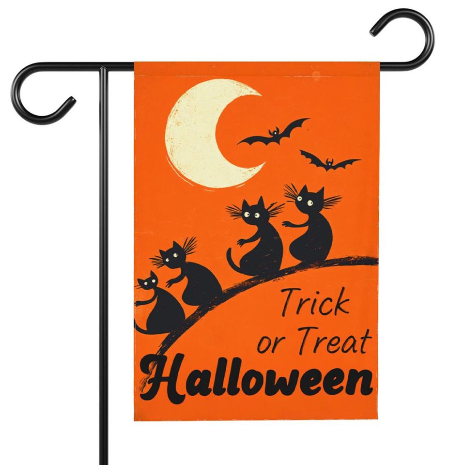Halloween scary and cute black cat garden flag, fall home gift