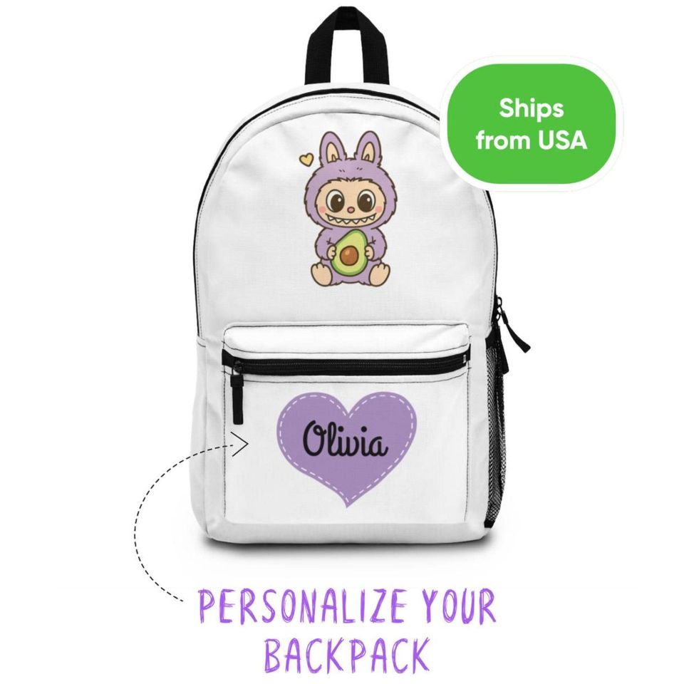 Personalized Preppy Labubu Backpack - White Back to School Bag for Girls