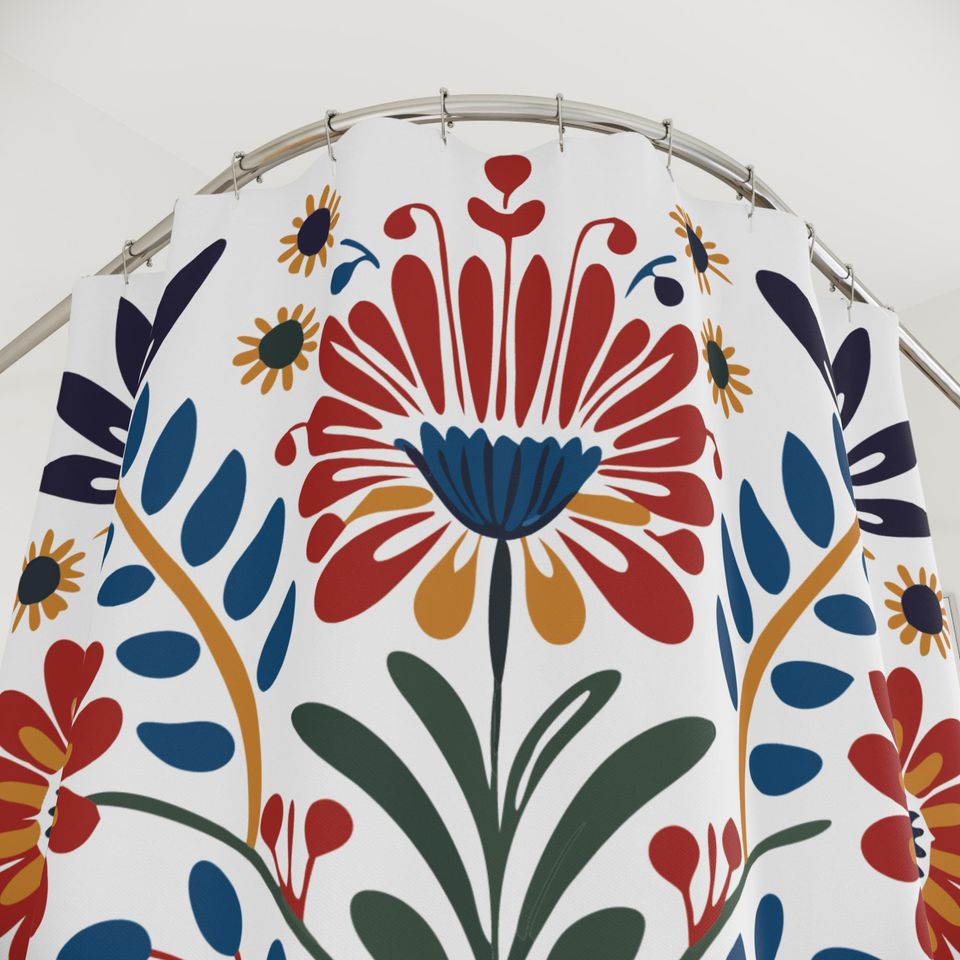 Vibrant Scandinavian Shower Curtain Nordic floral folk art shower curtain