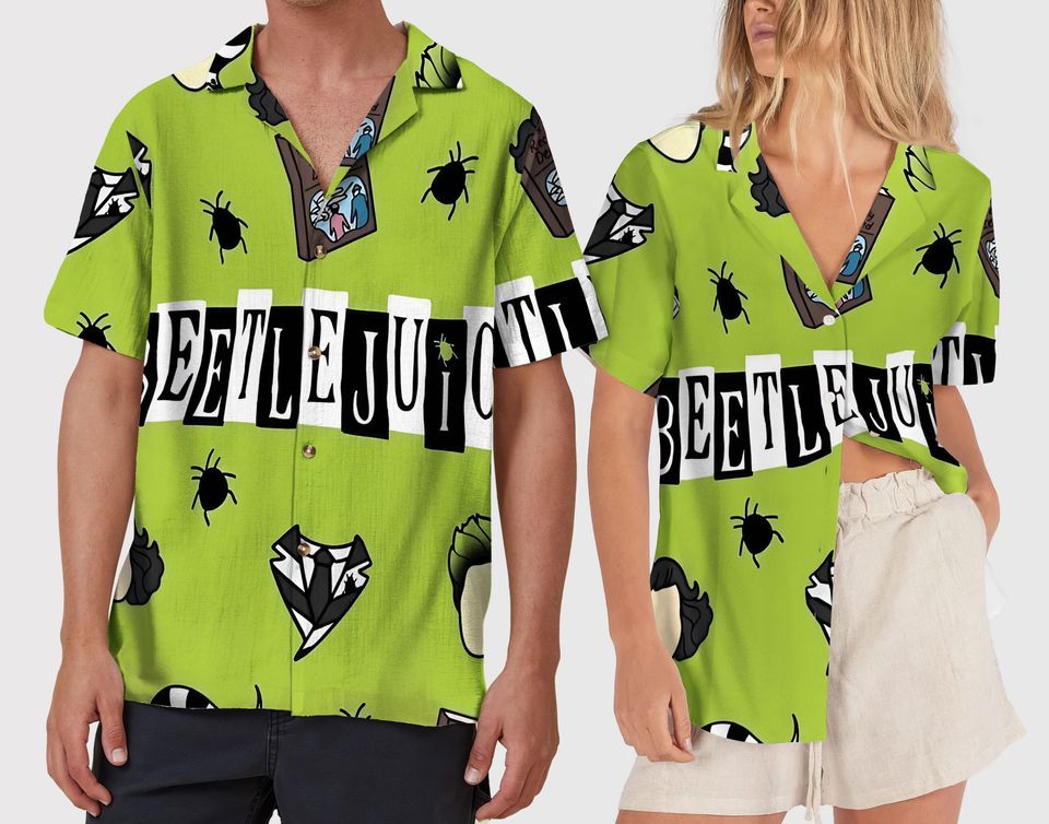 Vintage Horror Beetlejuice Hawaiian Shirt, Beetlejuise Halloween Button Up Shirt-Beetlejuice 1988 Movie Shirt, Halloween Hawaii Shirt