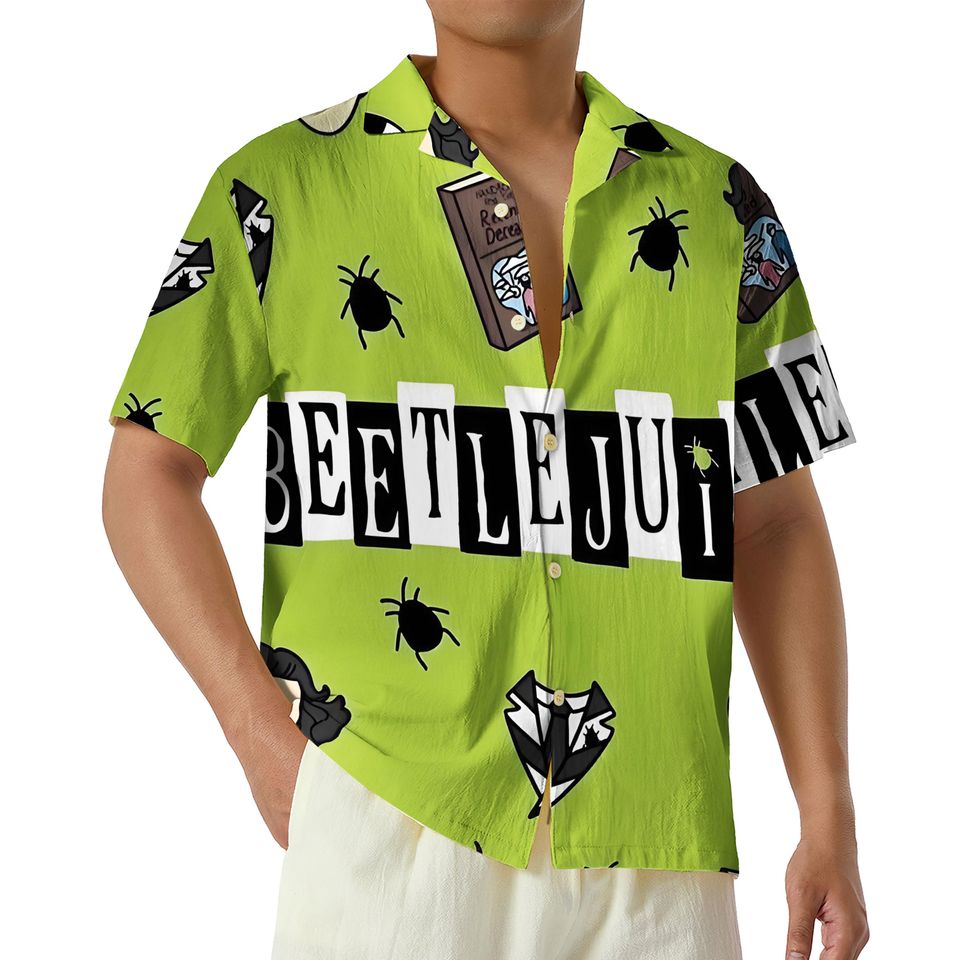 Vintage Horror Beetlejuice Hawaiian Shirt, Beetlejuise Halloween Button Up Shirt-Beetlejuice 1988 Movie Shirt, Halloween Hawaii Shirt
