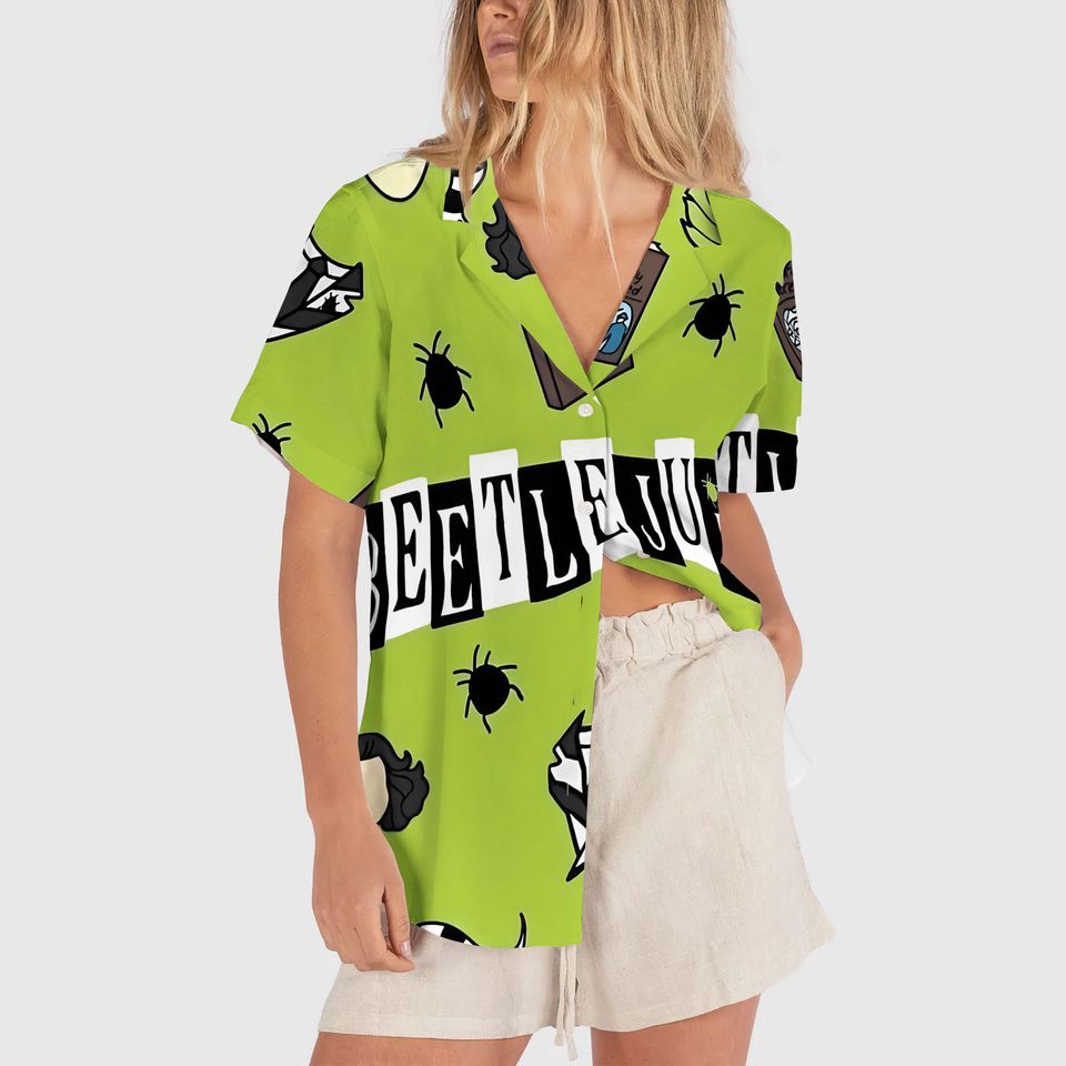 Vintage Horror Beetlejuice Hawaiian Shirt, Beetlejuise Halloween Button Up Shirt-Beetlejuice 1988 Movie Shirt, Halloween Hawaii Shirt