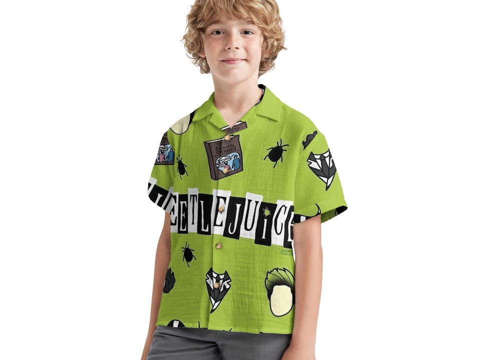 Vintage Horror Beetlejuice Hawaiian Shirt, Beetlejuise Halloween Button Up Shirt-Beetlejuice 1988 Movie Shirt, Halloween Hawaii Shirt