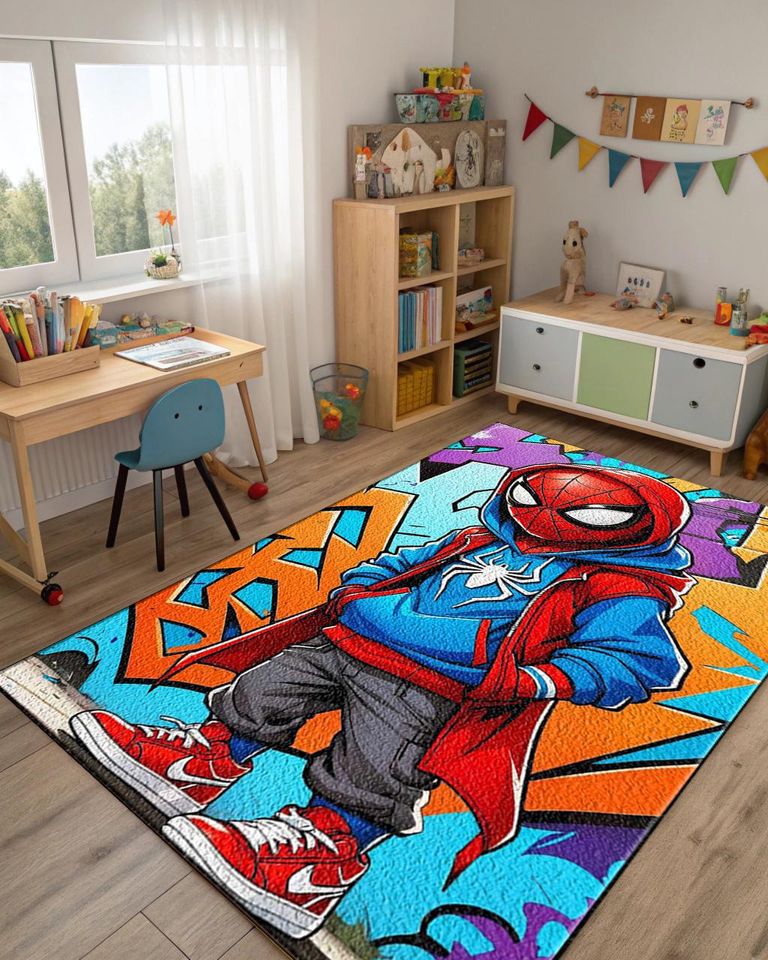 Spiderman Rug: 3D Print Kids Room Decor, Non-Slip Cotton Blend