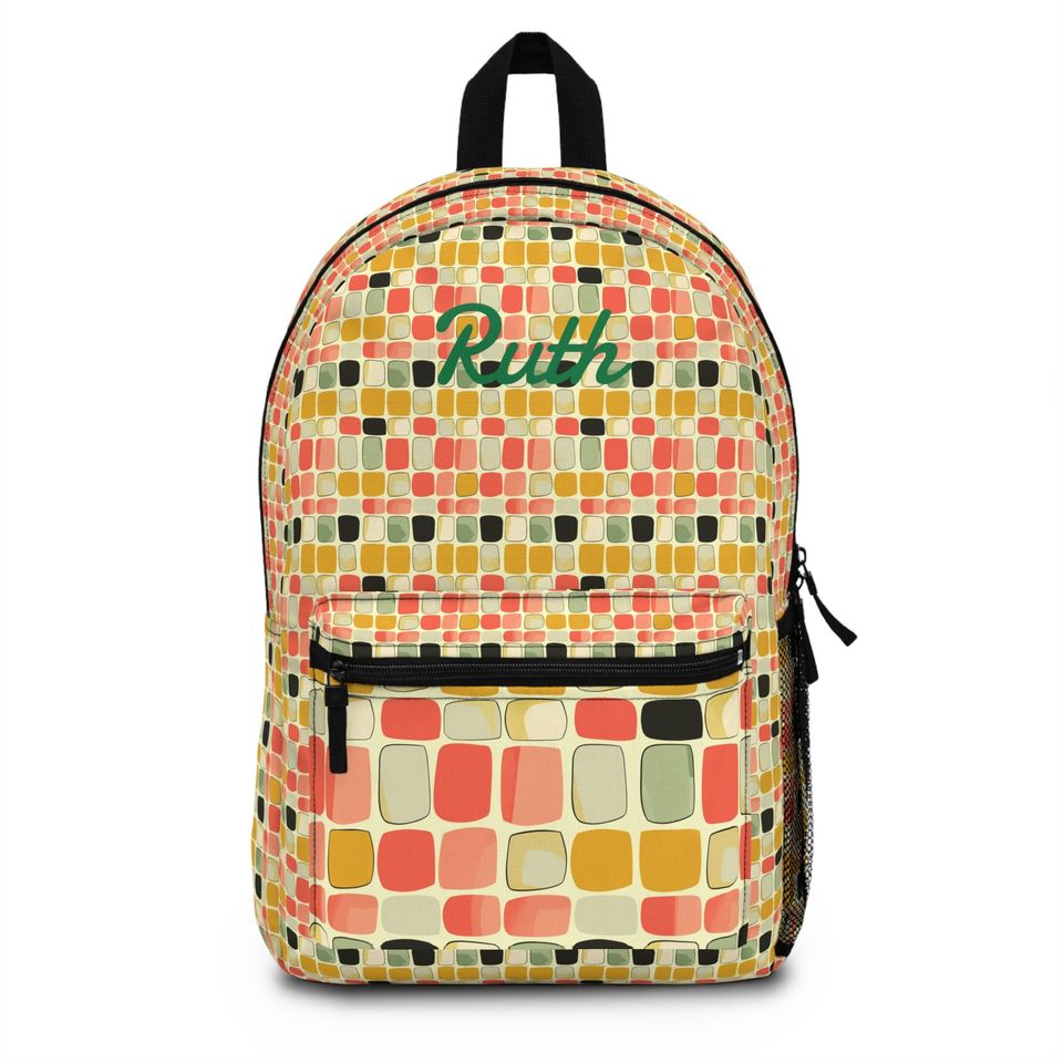 Personalized Mid Century Modern Geometric Backpack | Lightweight Waterproof Bag | Back to School