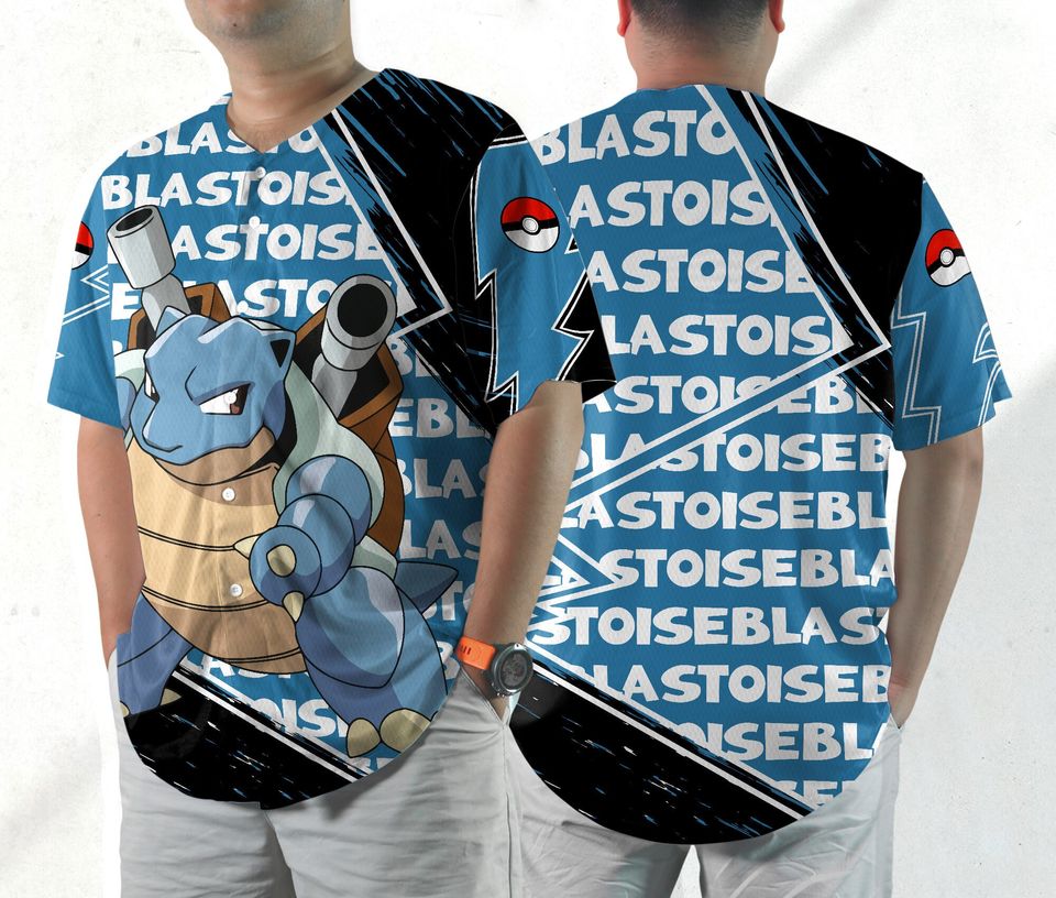 Blastoise Baseball Jersey Shirt Japanese Anime Jersey Blastoise Jersey Gifts