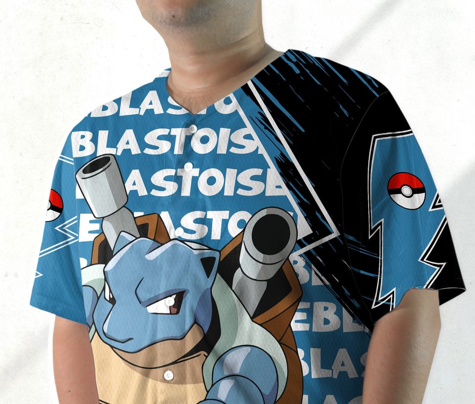Blastoise Baseball Jersey Shirt Japanese Anime Jersey Blastoise Jersey Gifts
