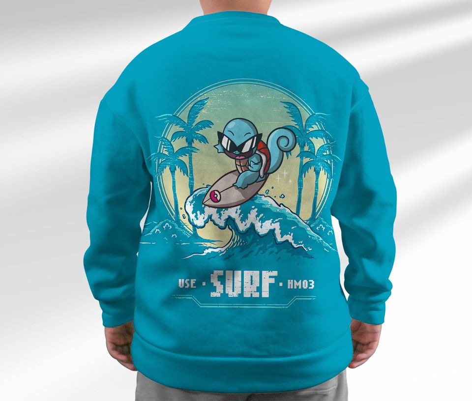 Surf Squirtle Sweatshirt Japanese Anime Sweater Shirt Gift