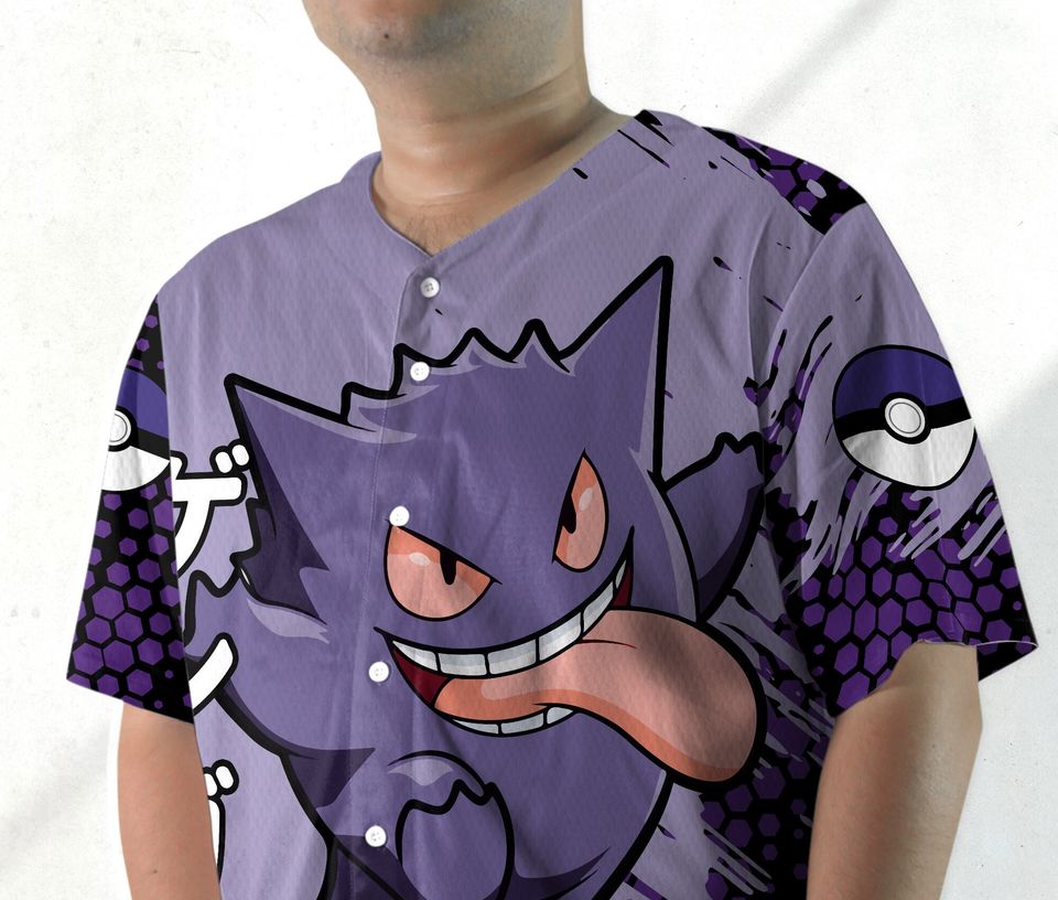 Cute Gengar Baseball Jersey Shirt Ghost Japanese Anime Jersey Gift