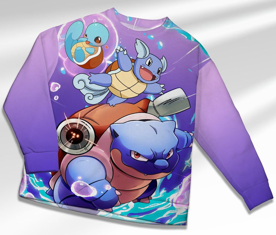 Squirtle Sweatshirt Squirtle Evolution Japanese Anime Sweatshirt Wartortle Sweater Shirt Gift
