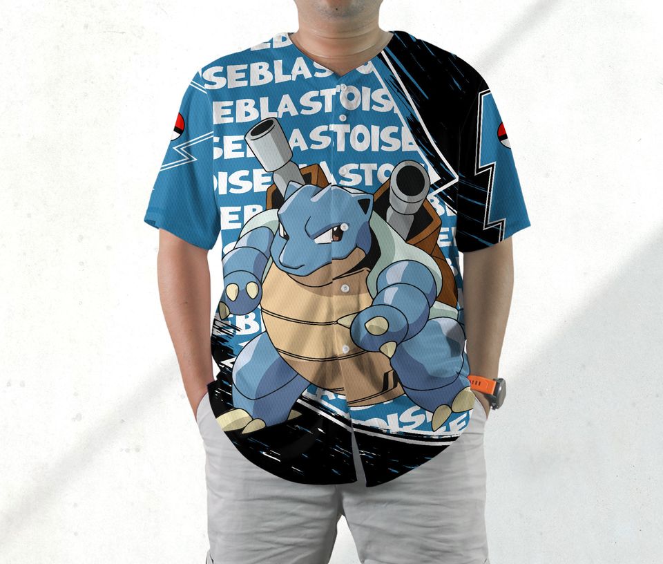 Blastoise Baseball Jersey Shirt Japanese Anime Jersey Blastoise Jersey Gifts