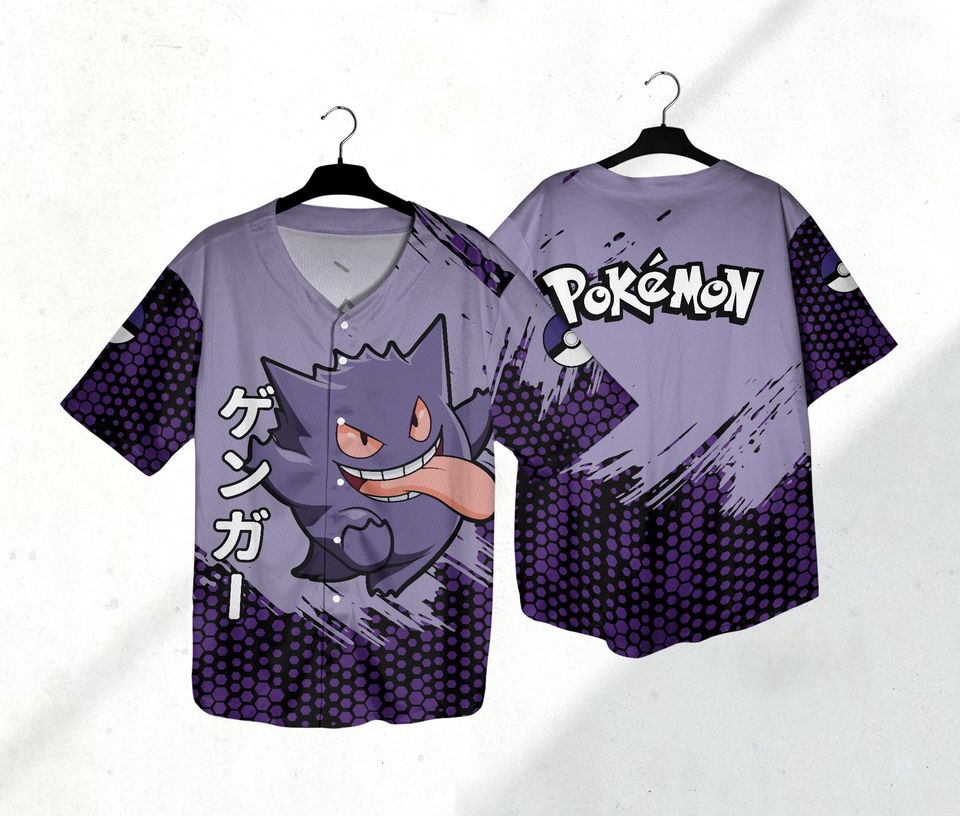 Cute Gengar Baseball Jersey Shirt Ghost Japanese Anime Jersey Gift