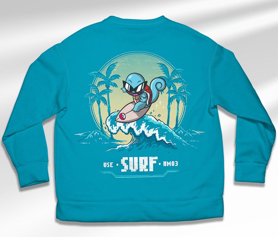 Surf Squirtle Sweatshirt Japanese Anime Sweater Shirt Gift
