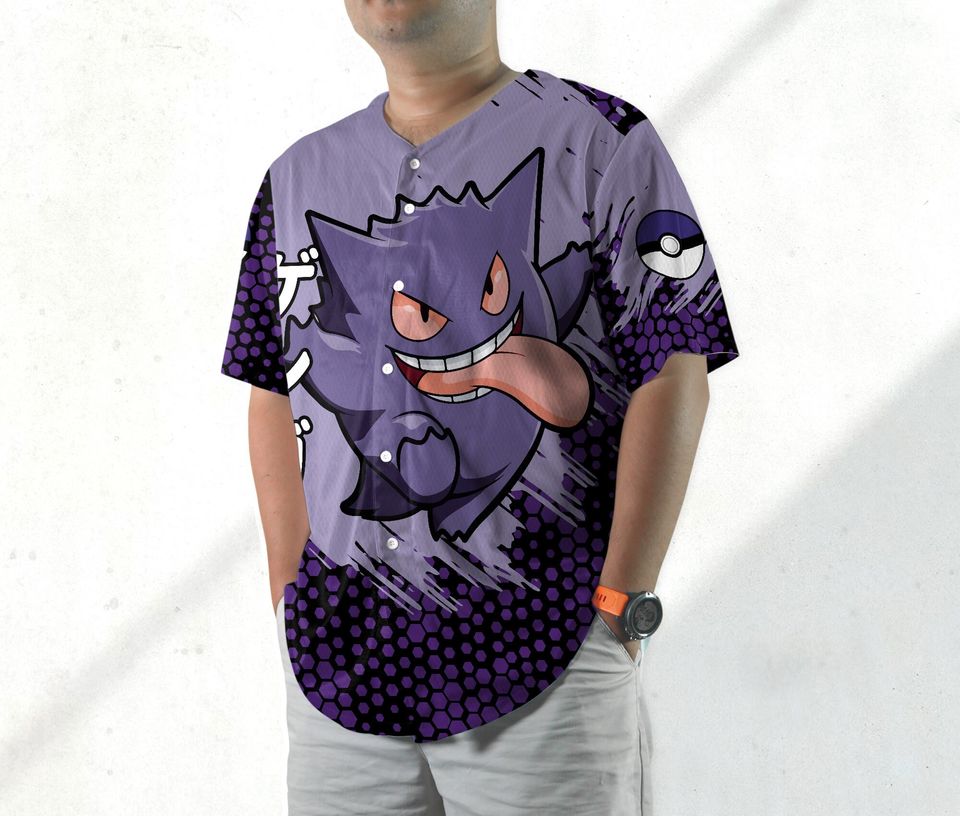 Cute Gengar Baseball Jersey Shirt Ghost Japanese Anime Jersey Gift