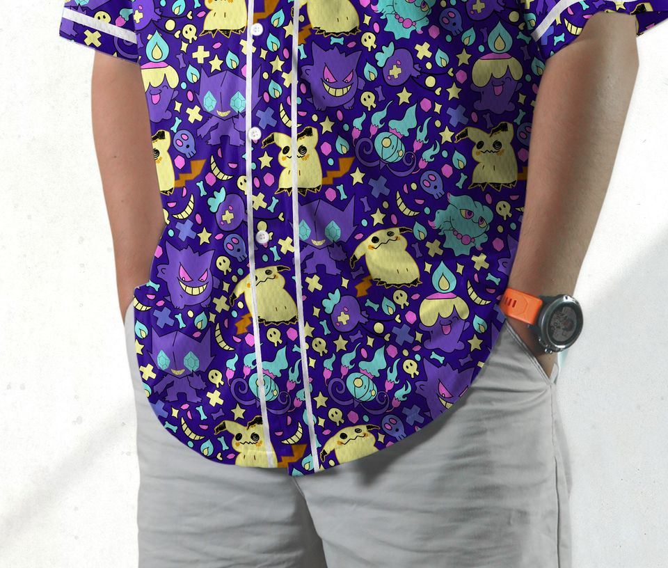Gengar Mimikyu Baseball Jersey Shirt Japanese Anime Jersey Athletic Jersey Shirt Gifts