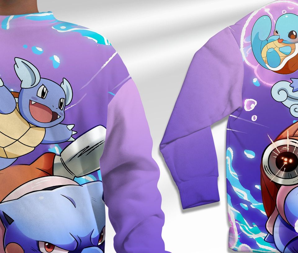 Squirtle Sweatshirt Squirtle Evolution Japanese Anime Sweatshirt Wartortle Sweater Shirt Gift