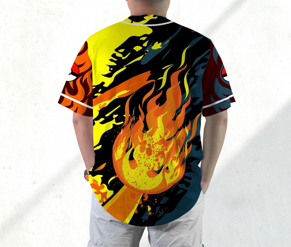 Charizard Baseball Jersey Shirt Charizard Fire Japanese Anime Jersey Shirt Gift