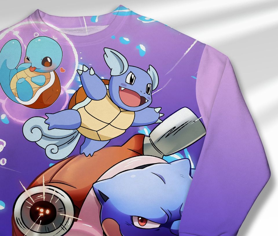 Squirtle Sweatshirt Squirtle Evolution Japanese Anime Sweatshirt Wartortle Sweater Shirt Gift
