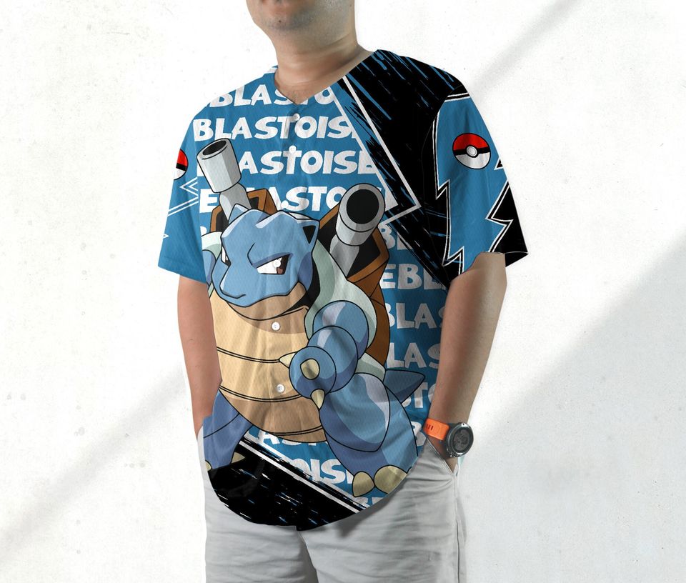 Blastoise Baseball Jersey Shirt Japanese Anime Jersey Blastoise Jersey Gifts