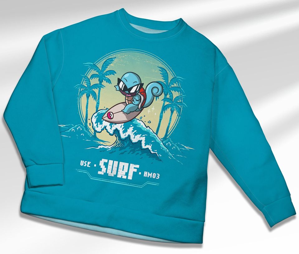 Surf Squirtle Sweatshirt Japanese Anime Sweater Shirt Gift