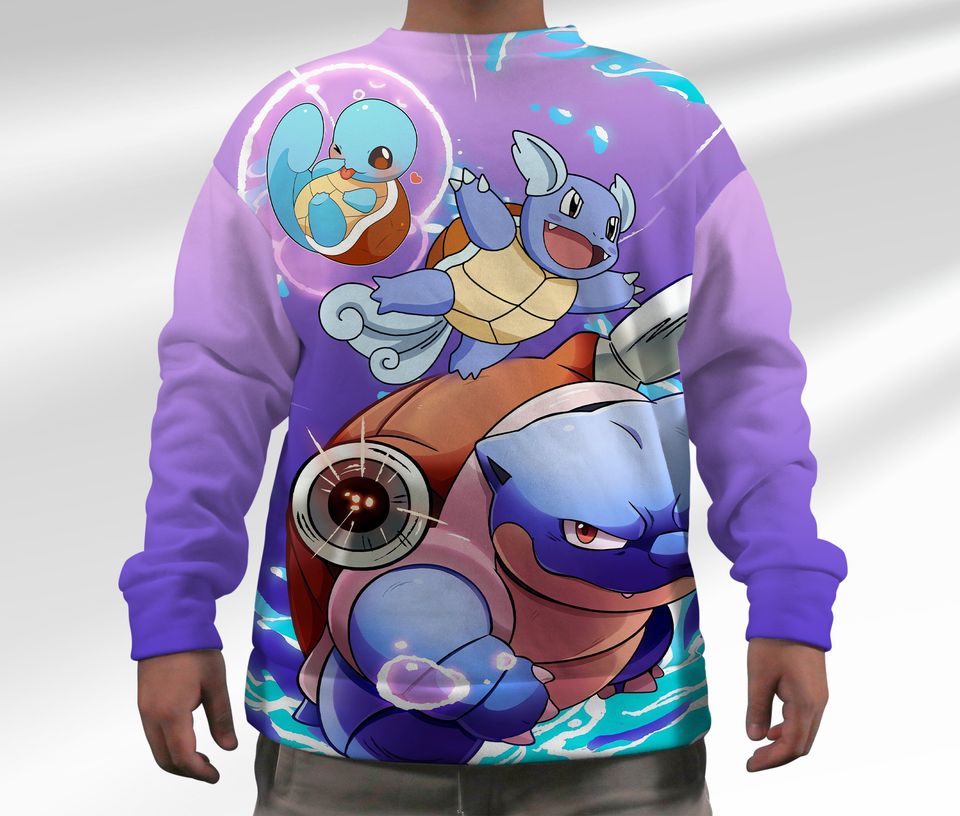 Squirtle Sweatshirt Squirtle Evolution Japanese Anime Sweatshirt Wartortle Sweater Shirt Gift