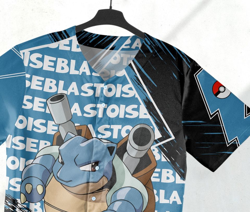 Blastoise Baseball Jersey Shirt Japanese Anime Jersey Blastoise Jersey Gifts