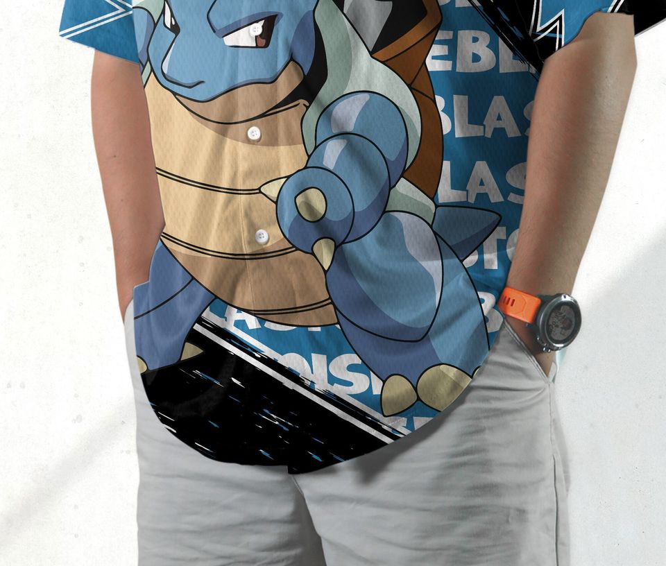 Blastoise Baseball Jersey Shirt Japanese Anime Jersey Blastoise Jersey Gifts