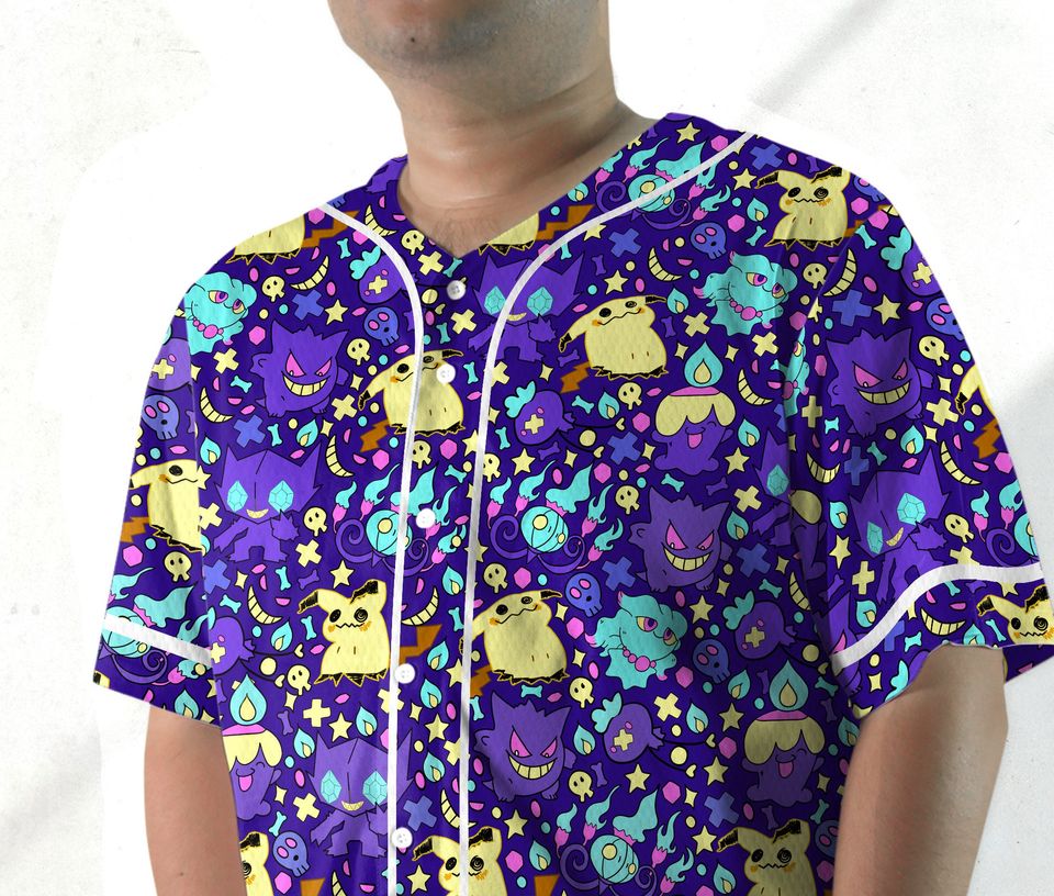 Gengar Mimikyu Baseball Jersey Shirt Japanese Anime Jersey Athletic Jersey Shirt Gifts