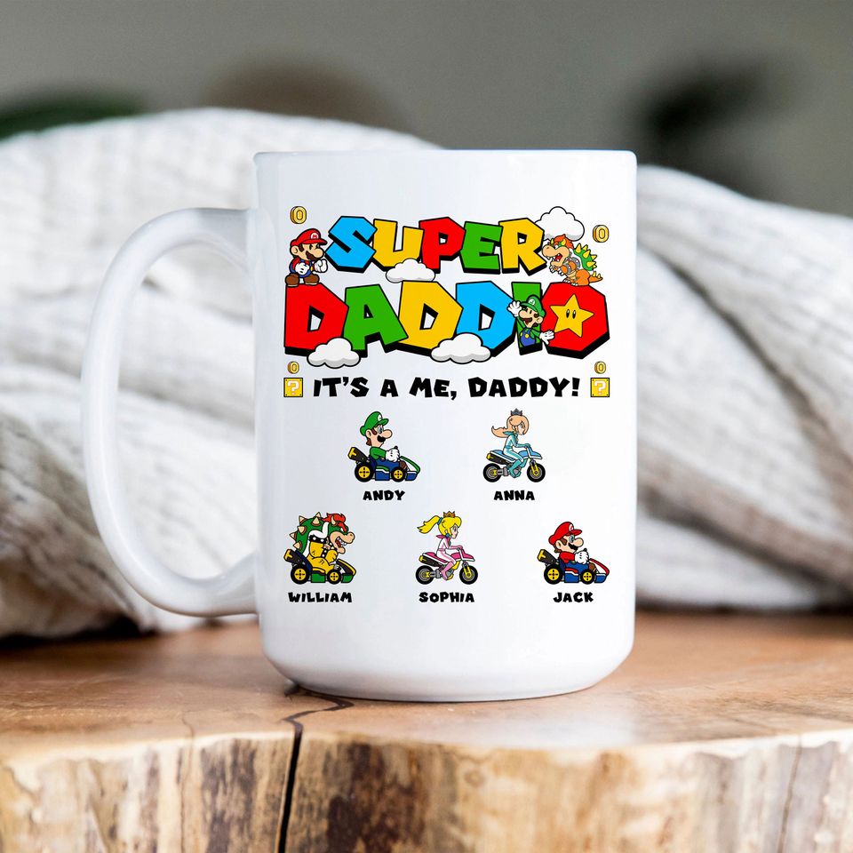 Personalized Super Daddio Mug, Custom Father's Day Gift Mug, Super Daddio Mug, Funny Dad Gamer Mug, Funny Gift for Dad