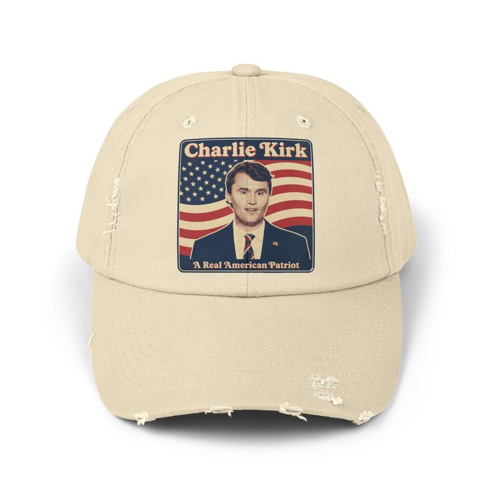 Charlie Kirk Patriotic Distressed Hat - A Real American Patriot Cap, Pray for Charlie