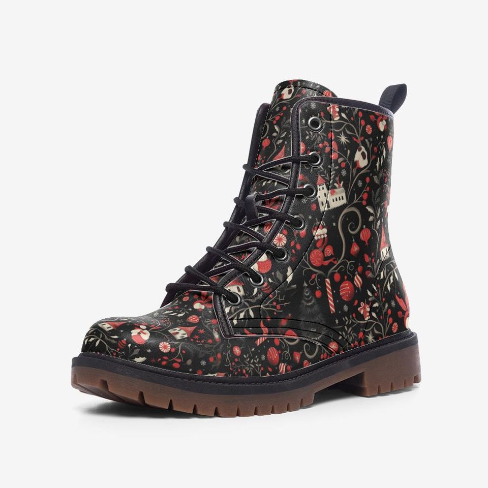 Goth Christmas Combat Boots Skull Leather Boots