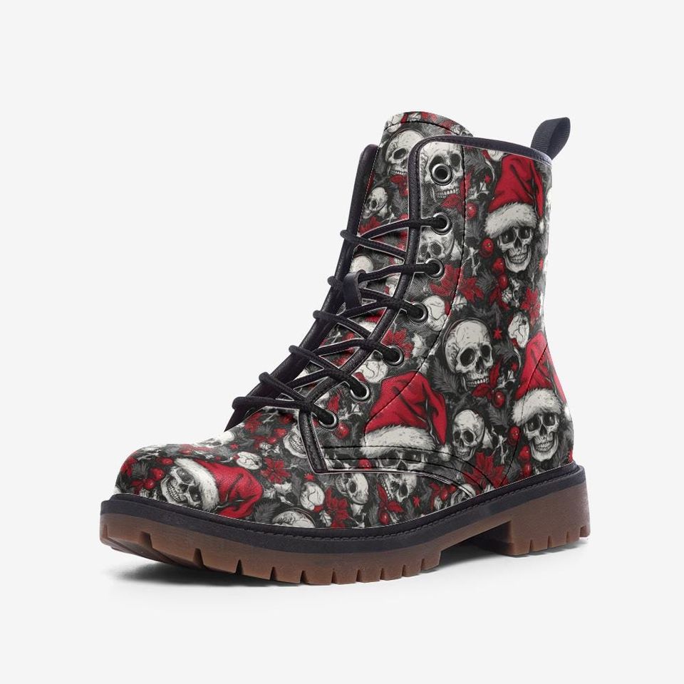 Goth Christmas Combat Boots with Skulls