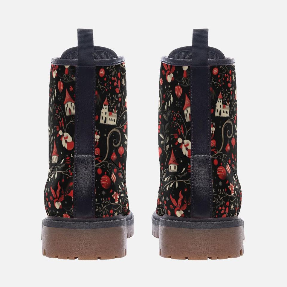 Goth Christmas Combat Boots Skull Leather Boots