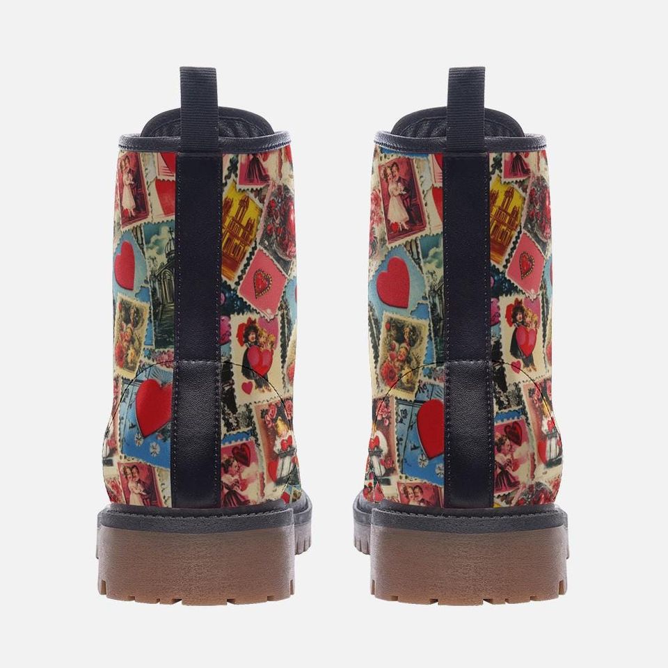 Vintage Valentine's Day Leather Boots with Heart Details
