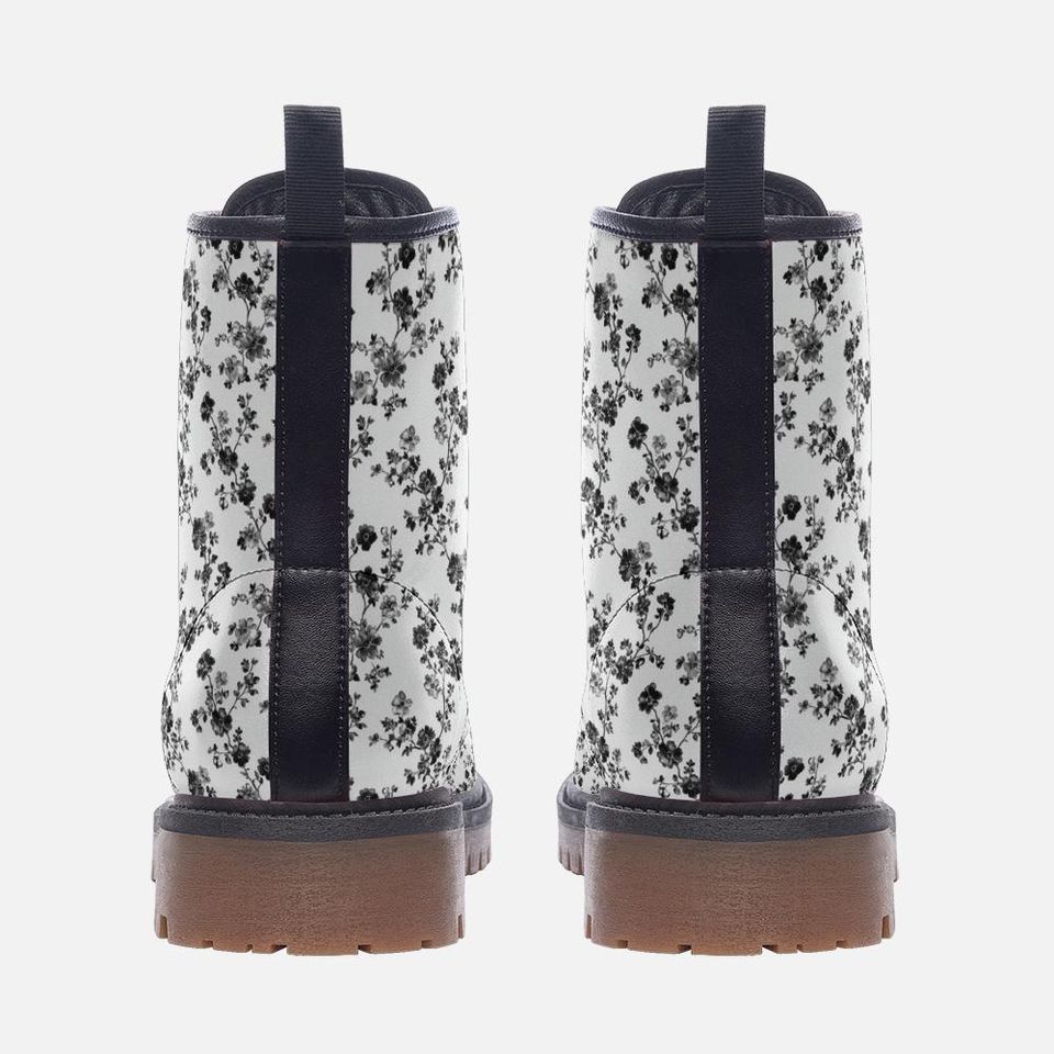 French Floral Leather Boots Toile de Jouy Casual Boots