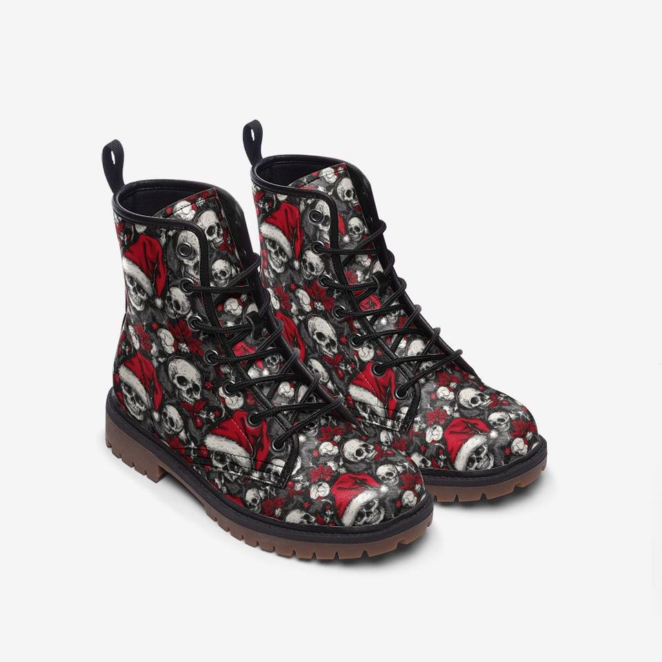 Goth Christmas Combat Boots with Skulls