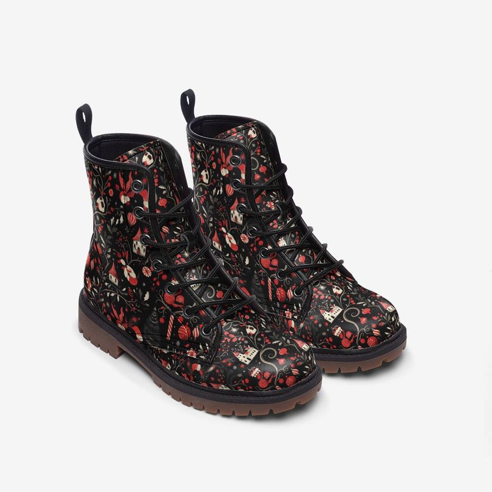 Goth Christmas Combat Boots Skull Leather Boots