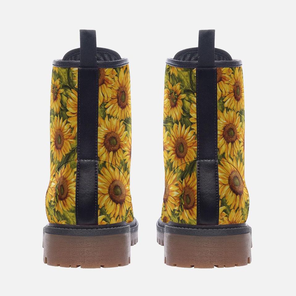 Sunflower Boots Floral Combat Boots Sunflower Casual Leather Boots