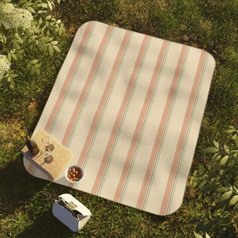 Cream, Apricot, Pistachio & Cocoa Striped Picnic Mat, Neutral Decor, Park Beach Camping, Gift