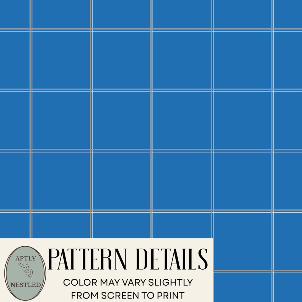 Blue & Gray Windowpane Picnic Mat, Classic Preppy Park Beach Camping Throw, Gift