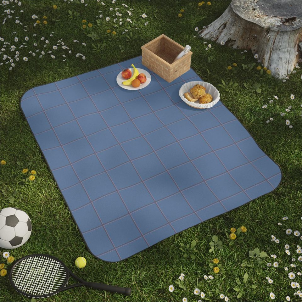 Slate Blue, Plum & Pink Windowpane Picnic Mat, Classic Preppy Park Beach Camping Throw, Gift