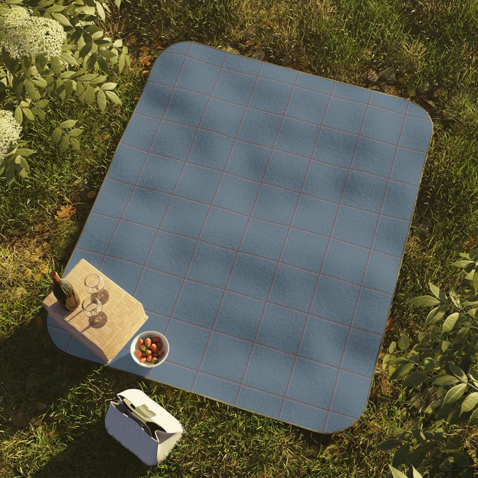 Slate Blue, Plum & Pink Windowpane Picnic Mat, Classic Preppy Park Beach Camping Throw, Gift