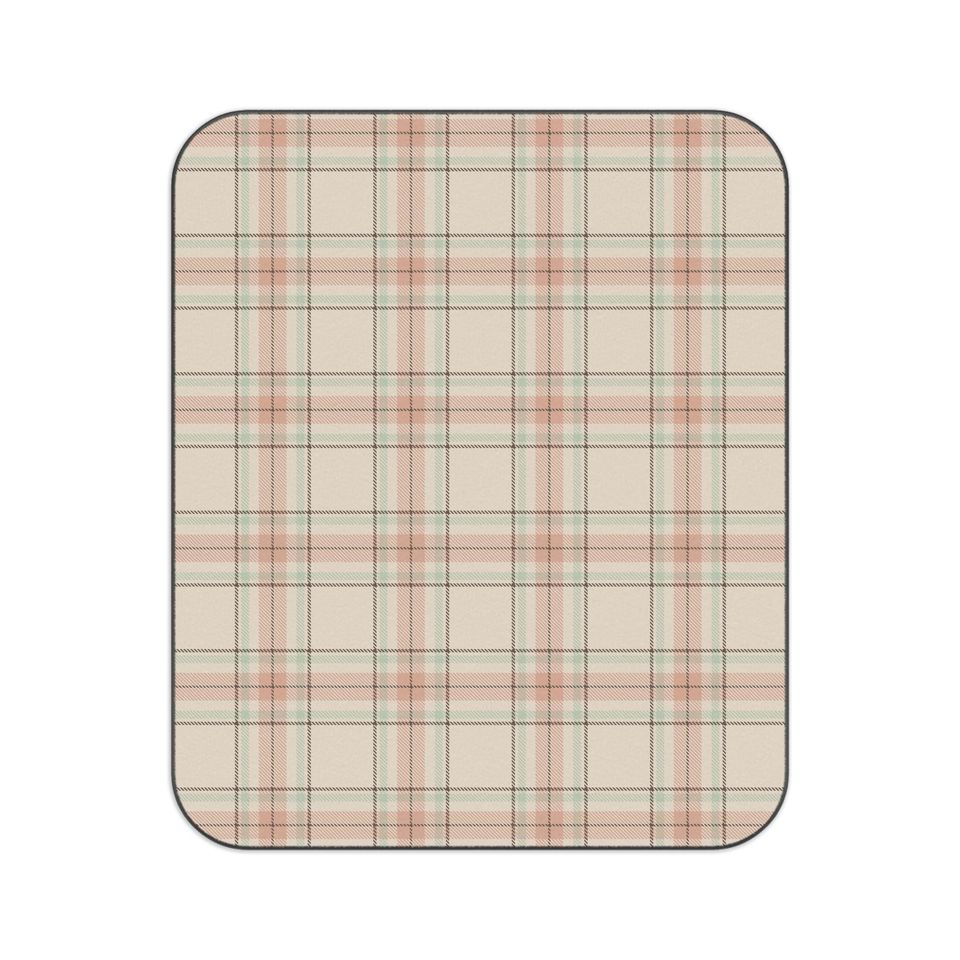 Cream, Apricot, Pistachio & Cocoa Plaid Picnic Mat, Classic Preppy Park Beach Camping Throw, Gift