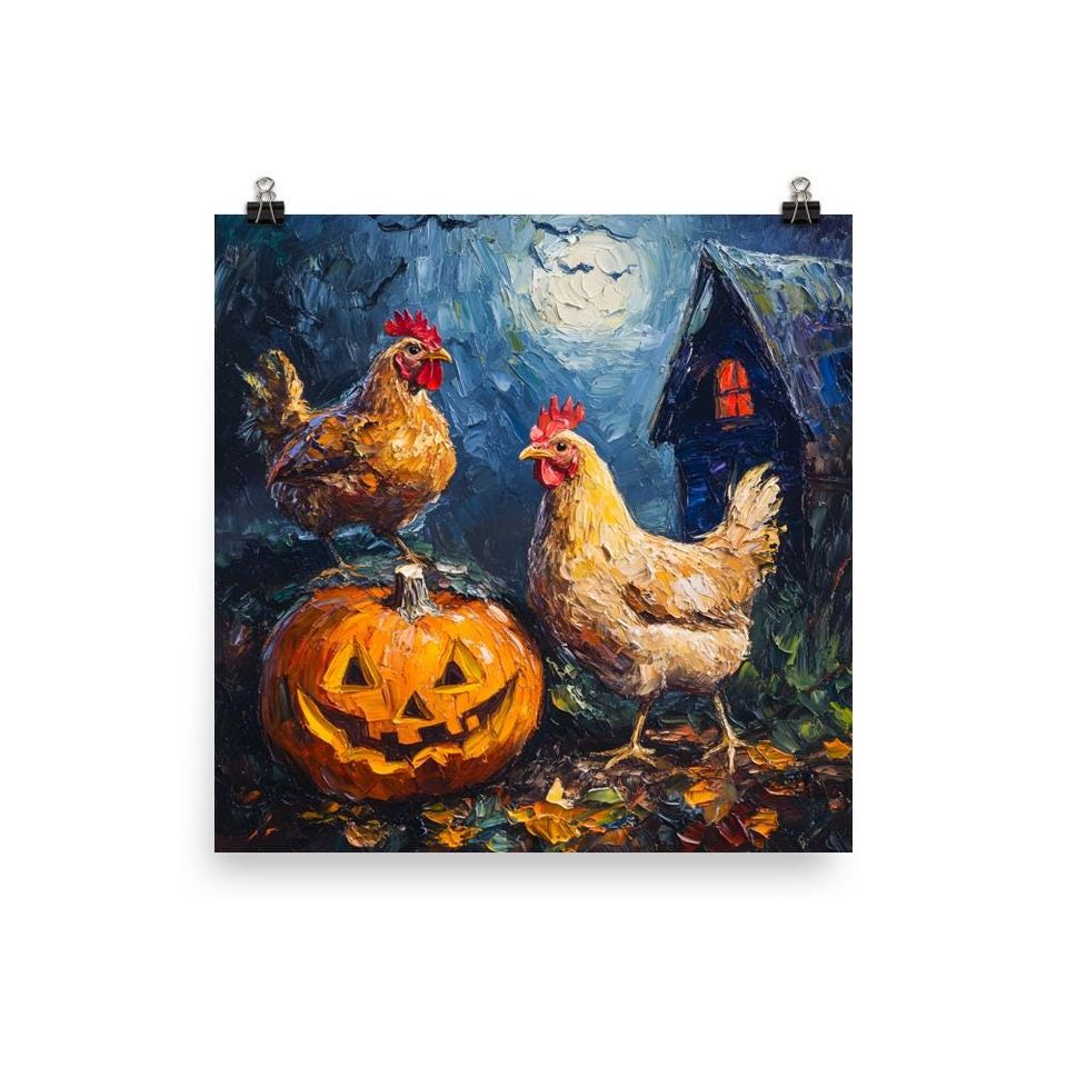Chicken Halloween Poster | Farmhouse Wall Art | Funny Chicken Lover Gift