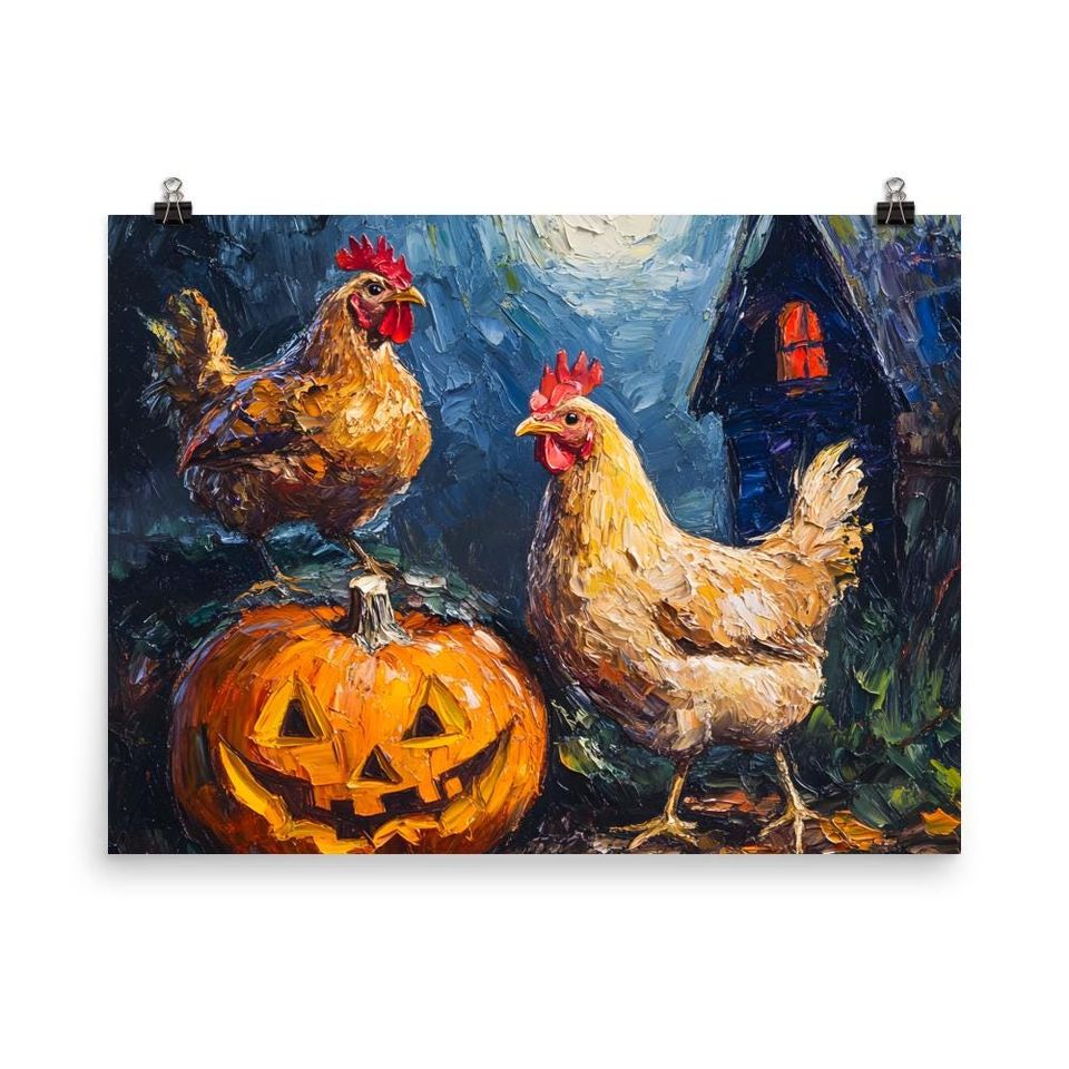 Chicken Halloween Poster | Farmhouse Wall Art | Funny Chicken Lover Gift