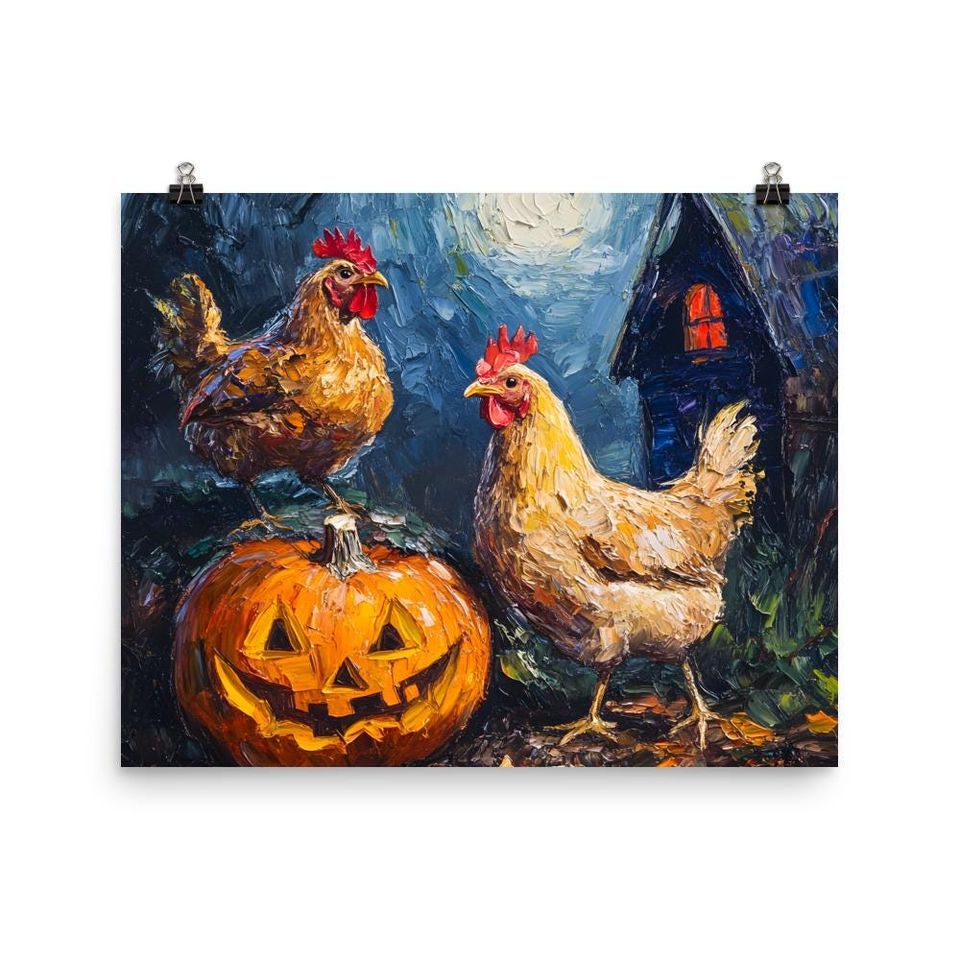 Chicken Halloween Poster | Farmhouse Wall Art | Funny Chicken Lover Gift
